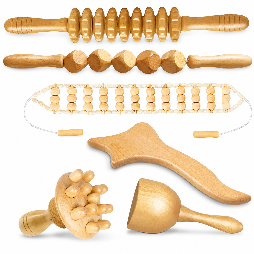Kit Professionnel de Madérothérapie en Bois – 6 Pièces pour Massage & Modelage Corporel