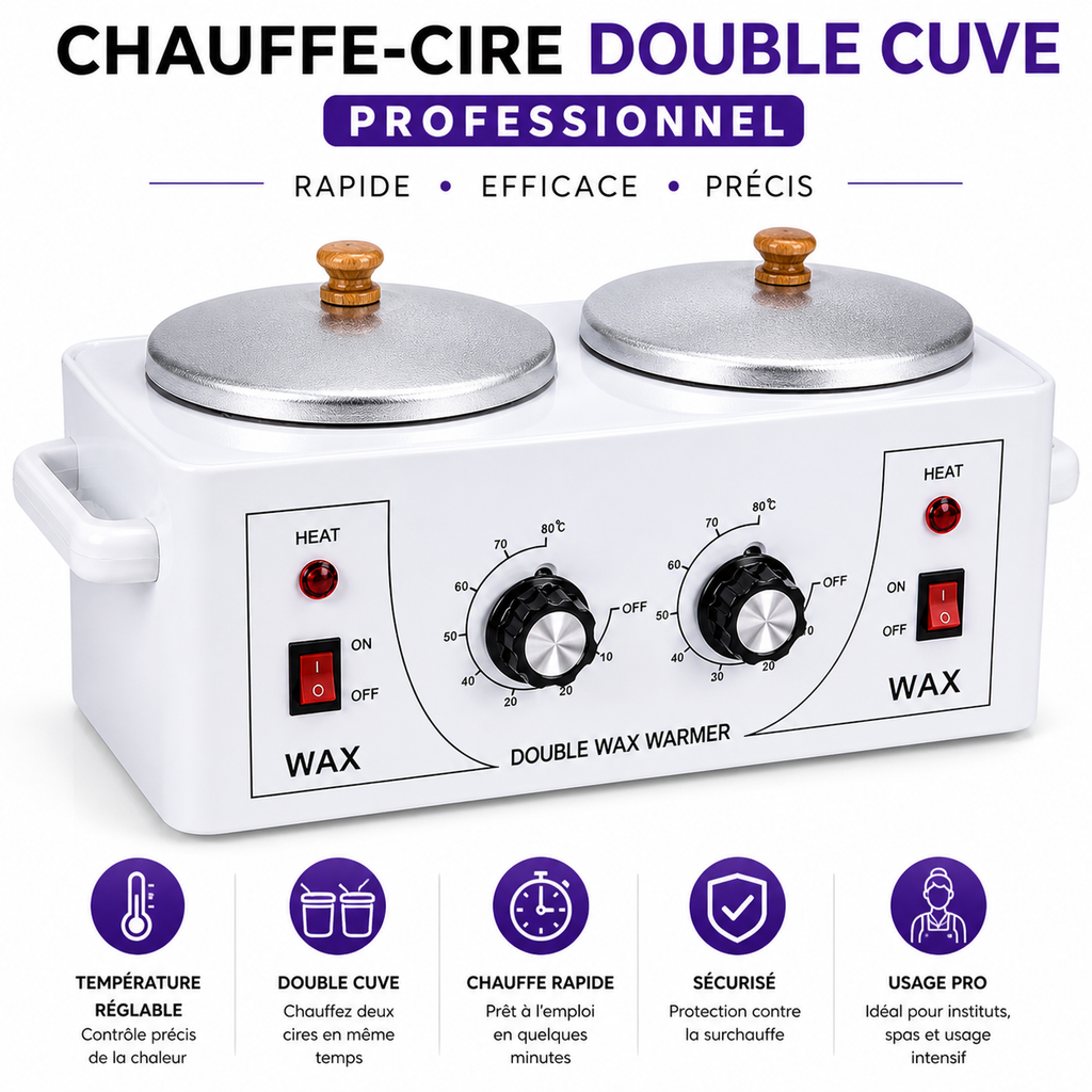 Chauffe-Cire Double Cuve Professionnel – Appareil Épilation 2 Bacs Réglables