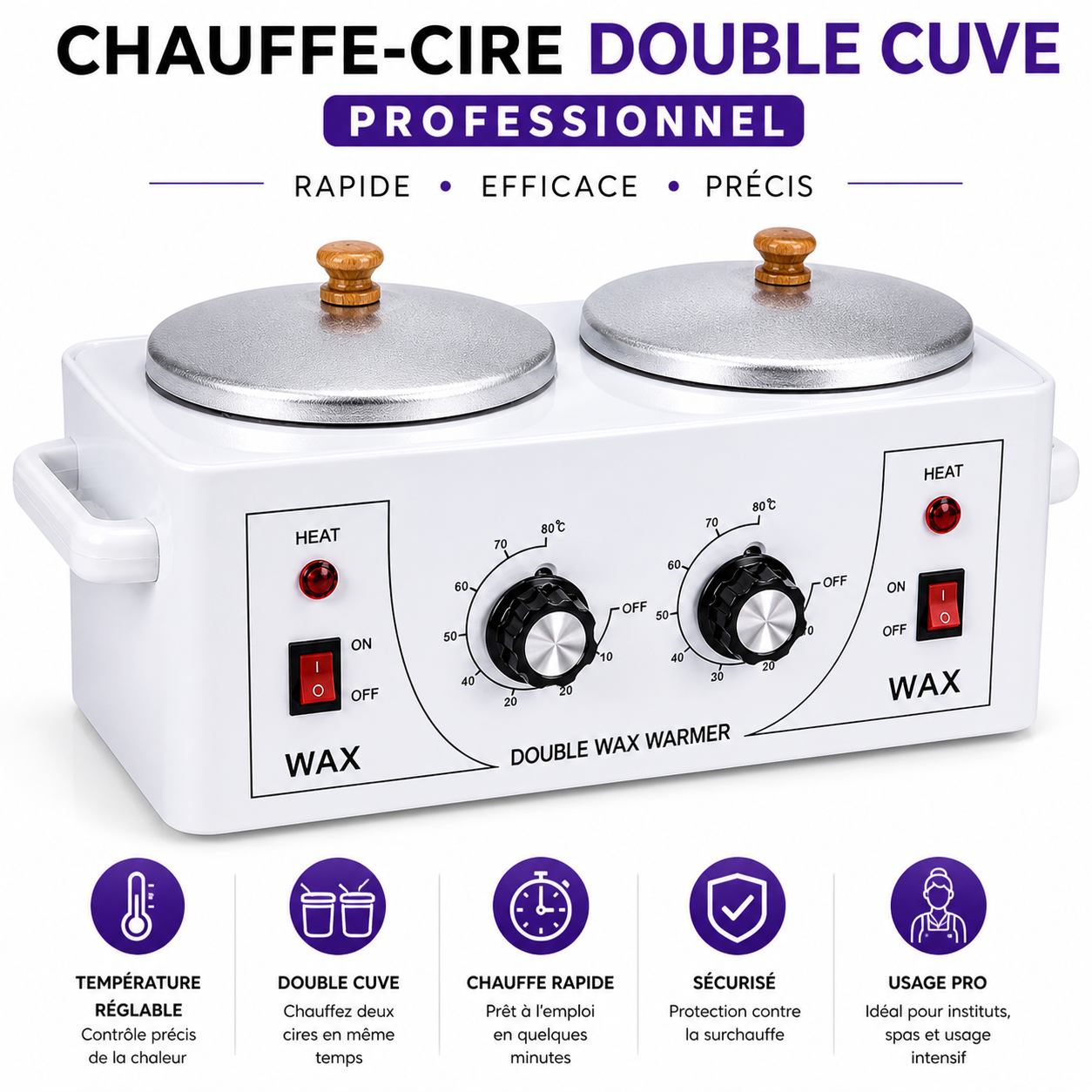 Chauffe-Cire Double Cuve Professionnel – Appareil Épilation 2 Bacs Réglables