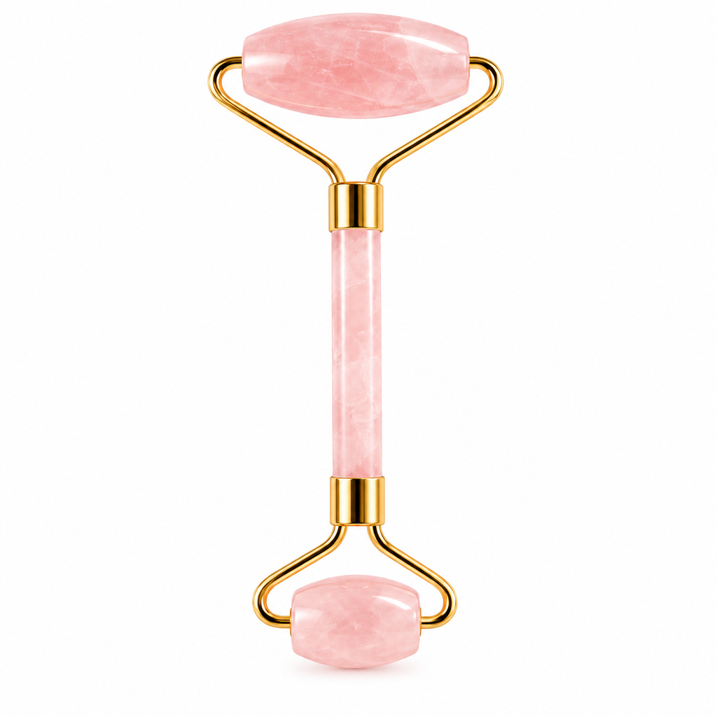 Roller Visage Double Embout en Quartz Rose – Rouleau de Massage Facial