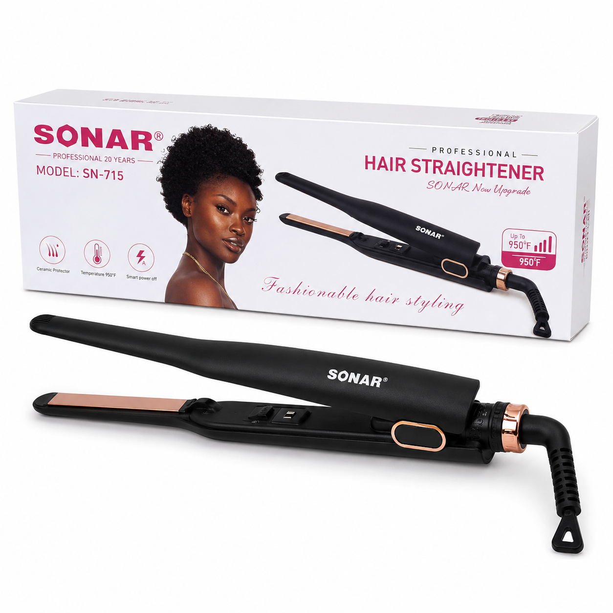 Fer à Lisser Professionnel SONAR SN-715 – Lisseur Céramique Haute Température 950°F