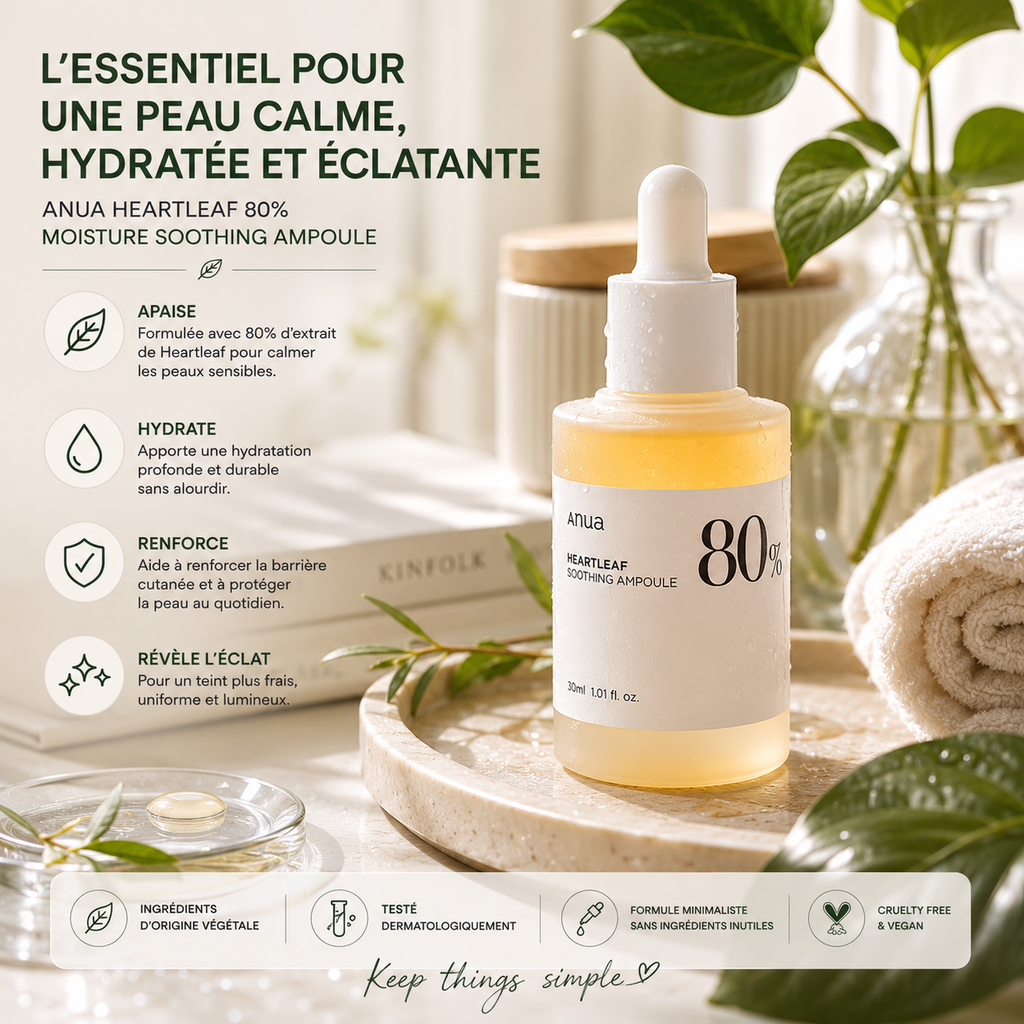 ANUA Heartleaf 80% Moisture Soothing Ampoule – Sérum Apaisant Hydratation Intense