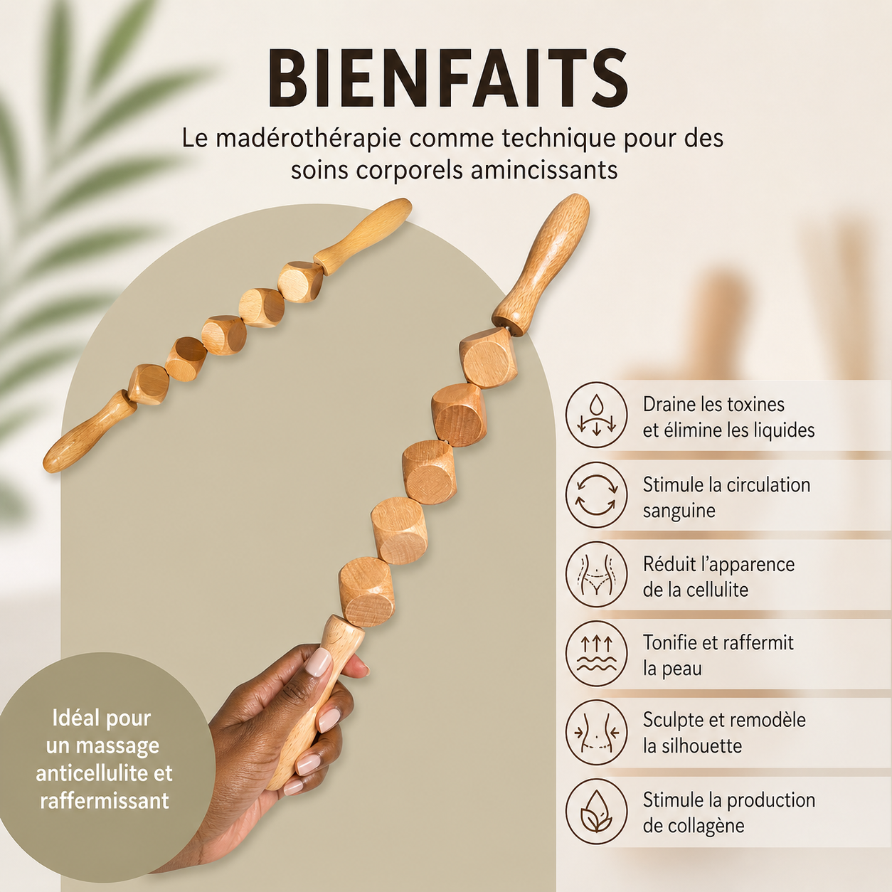 Rouleau de Massage Corps en Bois à Cubes – Drainage & Tonification Intense