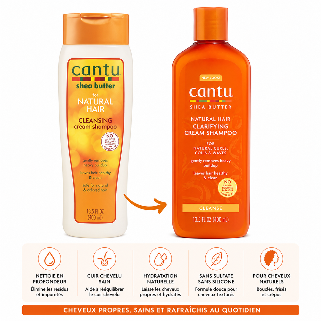 Cantu Shea Butter Natural Hair Clarifying Cream Shampoo – Shampooing Clarifiant Hydratant Sans Sulfate Pour Cheveux Bouclés, Frisés & Crépus