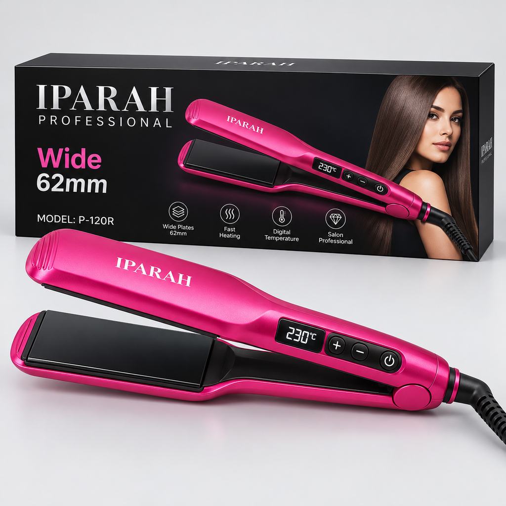 IPARAH P-120R – Lisseur Professionnel à Plaques Extra-Larges 62 mm en Céramique – Écran Digital – Rose Fuchsia