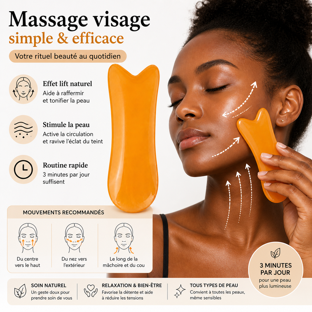 Gua Sha Visage Ergonomique Forme Poisson – Outil de Massage Facial Naturel | Éclat & Relaxation