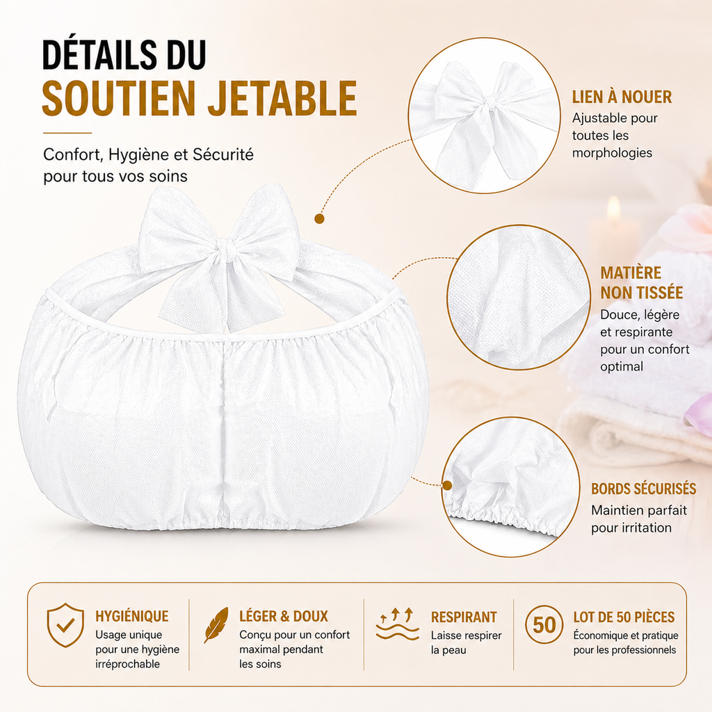 Lot de 50 Soutiens-Gorge Jetables Blancs – Non Tissé, Usage Unique, Spa & Institut Beauté
