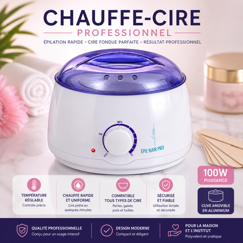 Chauffe-Cire Professionnel 100W – Pot Épilatoire Électrique (Blanc, Rose, Bleu)