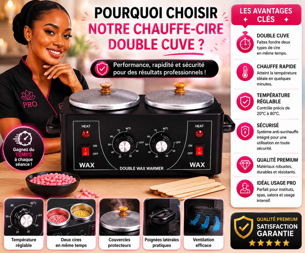 Chauffe-Cire Double Cuve Professionnel – Appareil Épilation 2 Bacs Réglables