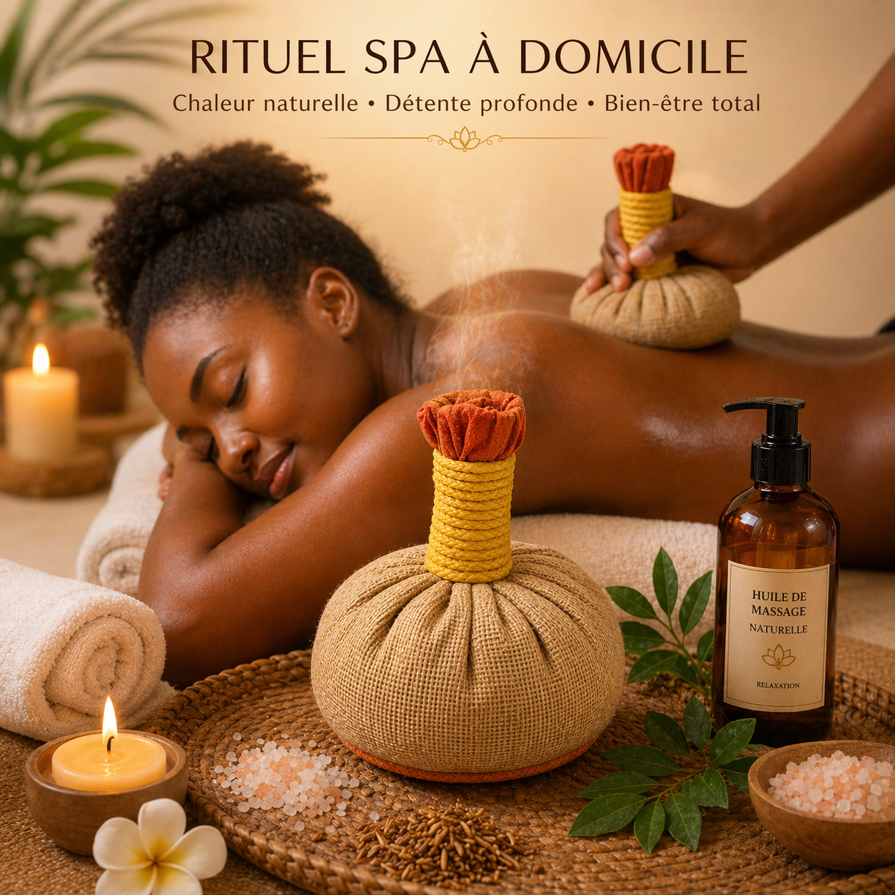 Balle de Massage Chauffante aux Grains, Sel & Herbes Naturelles – Compresse Thermique Relaxante 500g