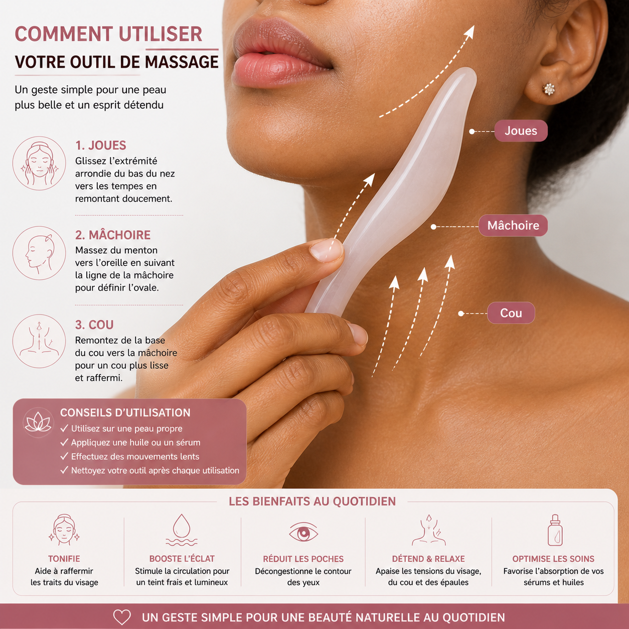 Gua Sha Courbé Ergonomique – Outil de Massage Visage & Corps en Résine Naturelle | Relaxation & Éclat de la Peau