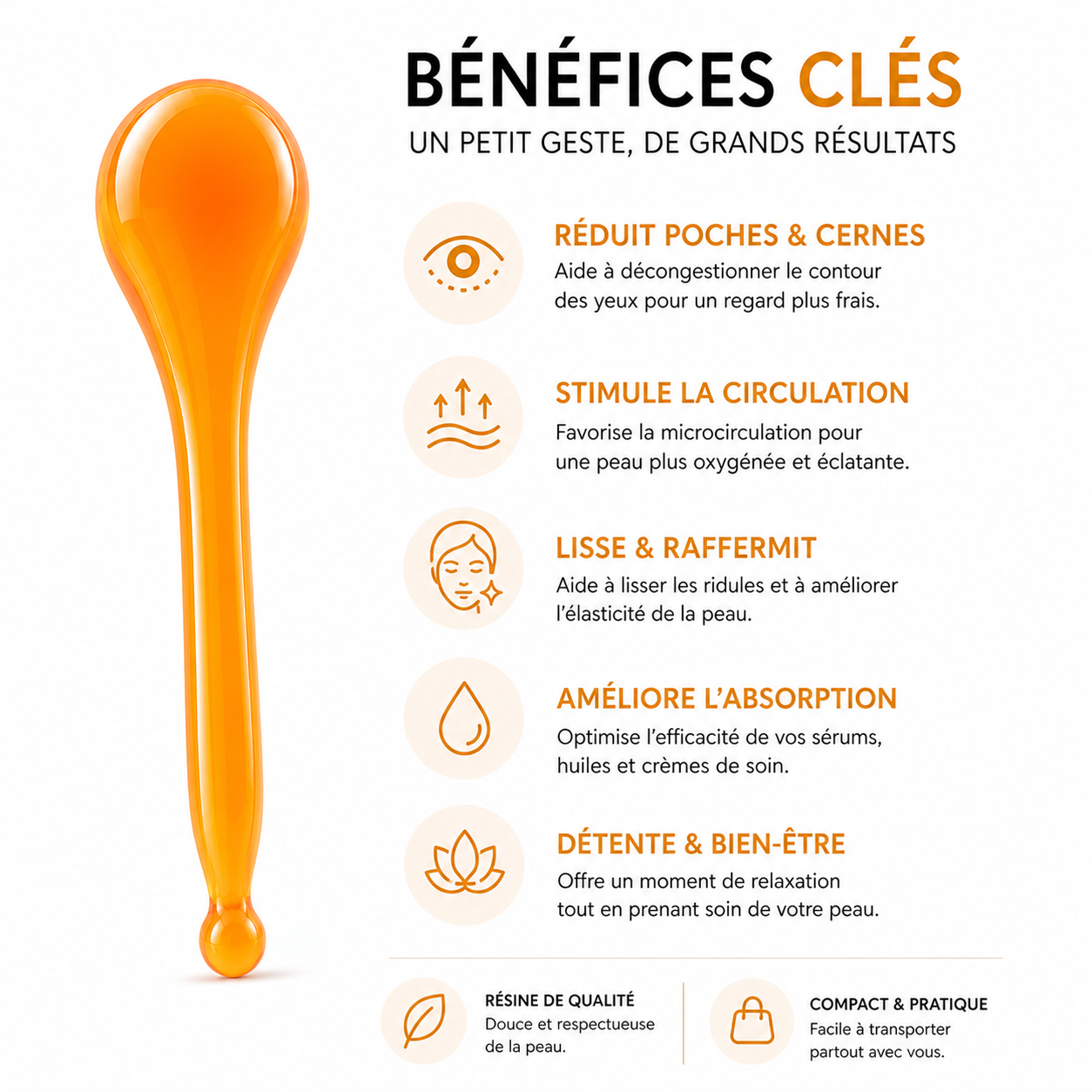 Outil de Massage Visage Précision en Résine – Anti-Cernes & Drainage Ciblé (Contour des Yeux & Visage)
