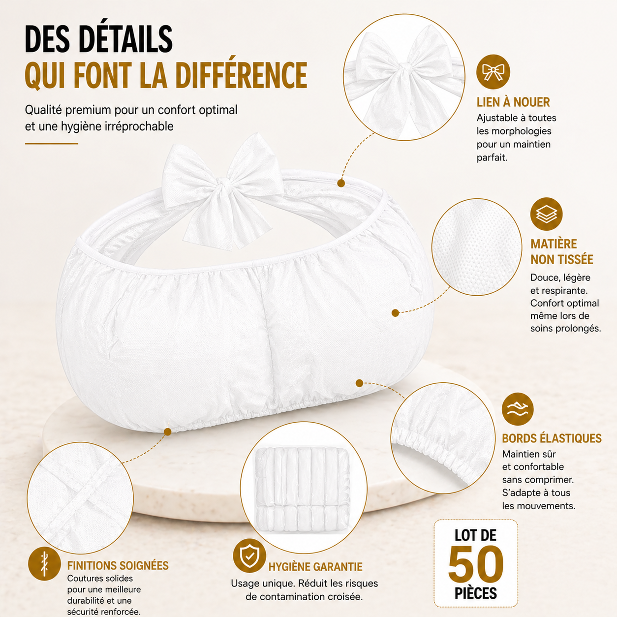 Lot de 50 Soutiens-Gorge Jetables Blancs – Non Tissé, Usage Unique, Spa & Institut Beauté