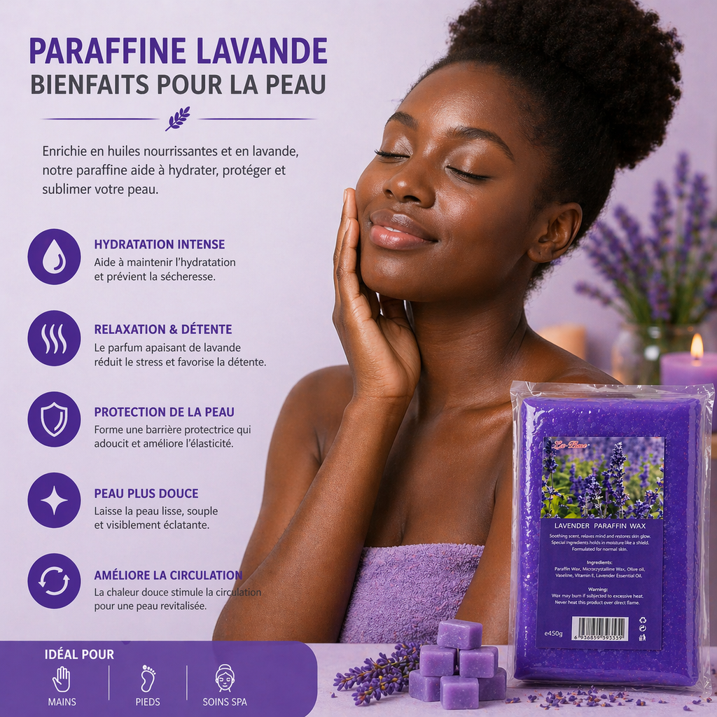 Paraffine WAX Cosmétique Lavande 450g – Soin Relaxant Mains & Pieds Spa