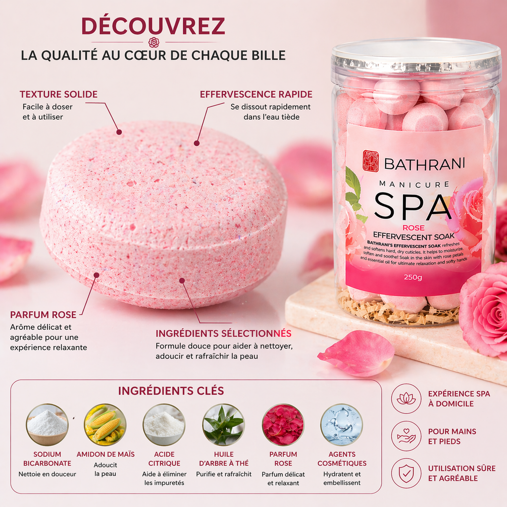 Billes Effervescentes Spa Rose 250g – Bain Mains & Pieds Hydratant & Relaxant