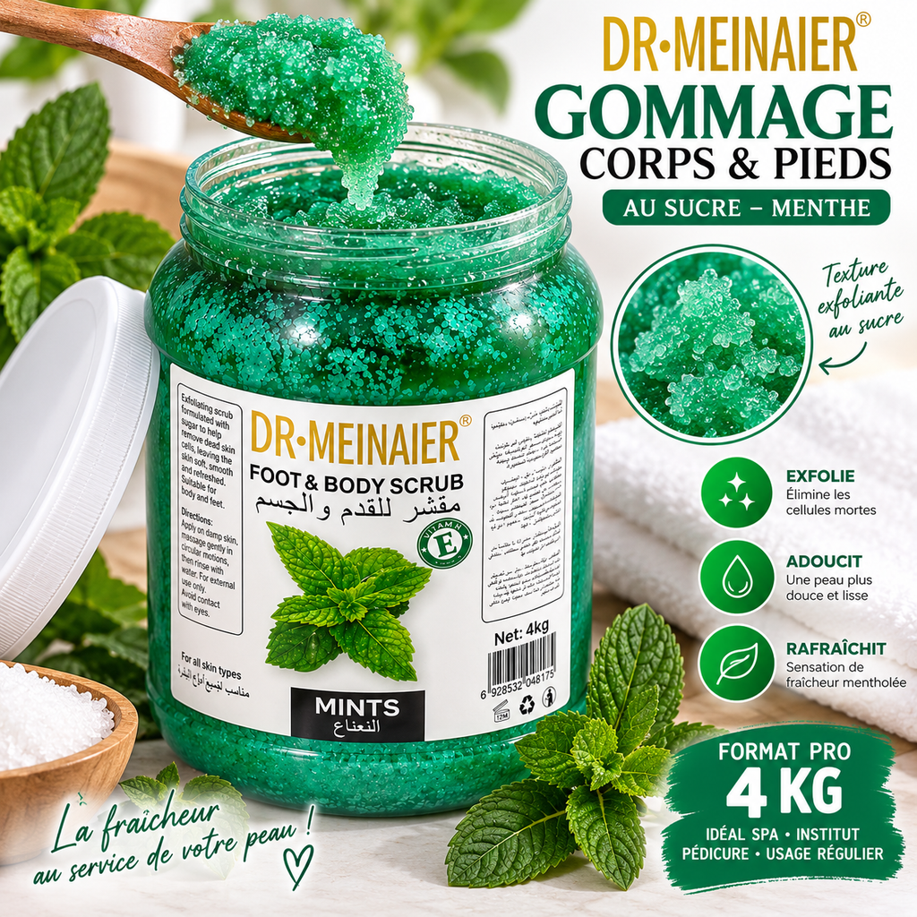 DR.MEINAIER Gommage Corps & Pieds au Sucre Menthe 4 kg – Foot & Body Scrub Professionnel