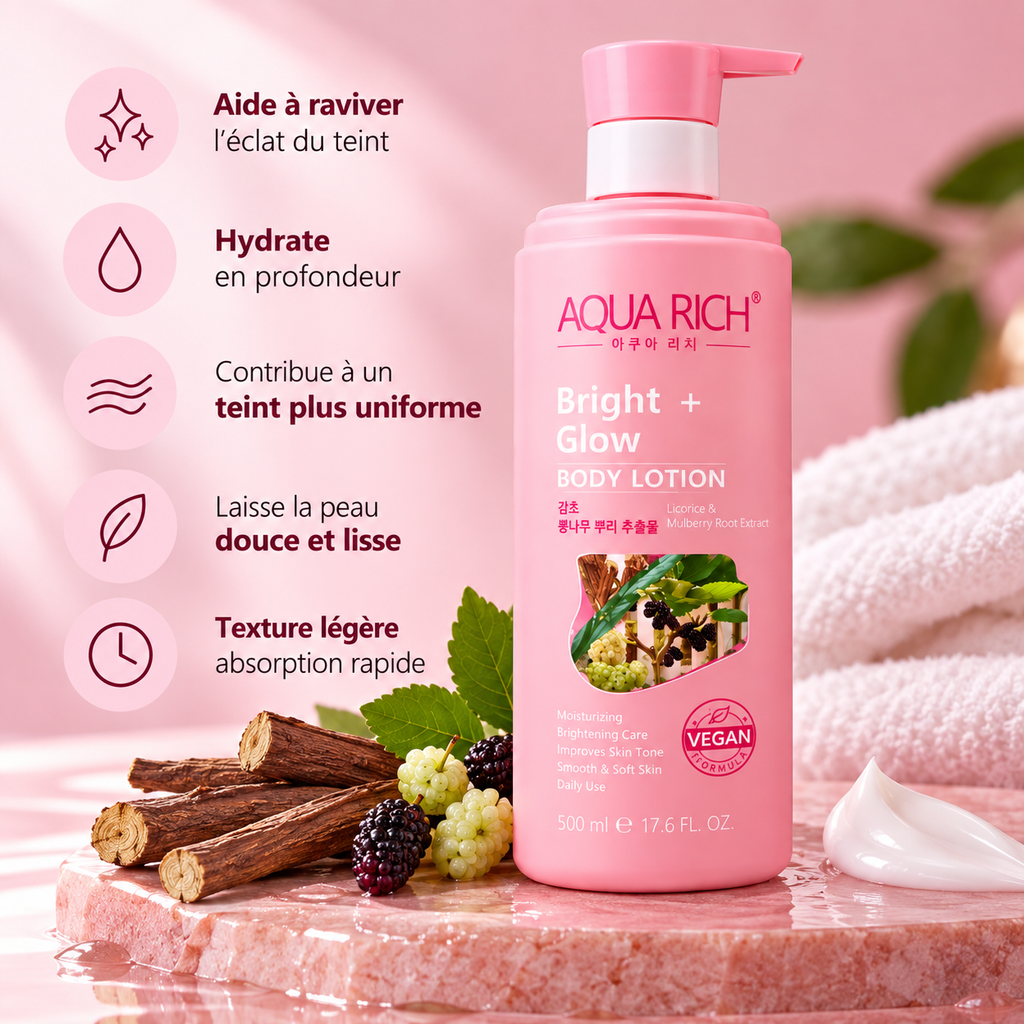AQUA RICH Bright + Glow Body Lotion – Lait Corps Éclat Réglisse & Mûrier