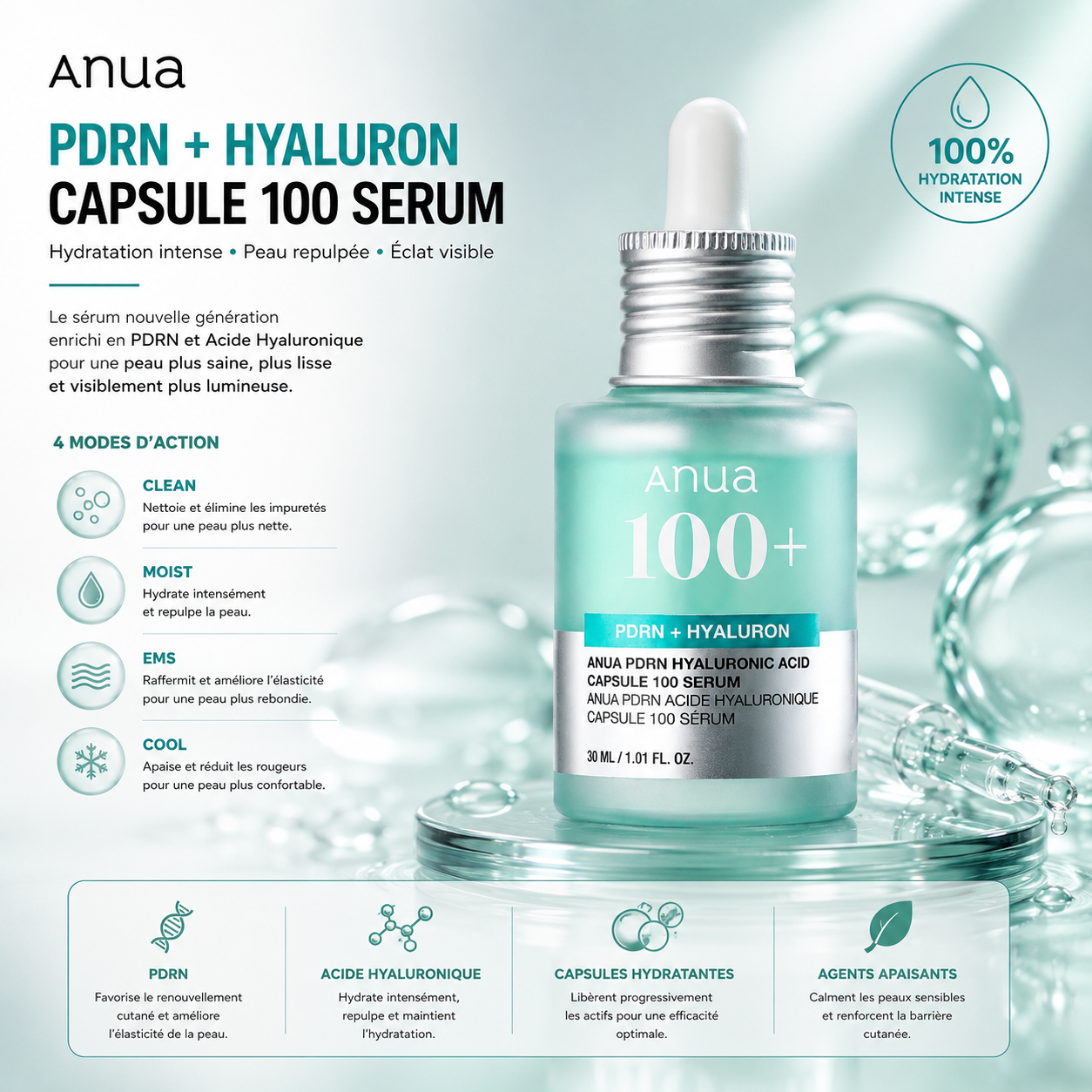 ANUA PDRN Hyaluronic Acid Capsule 100 Serum – Sérum Hydratant Repulpant – 30 ml