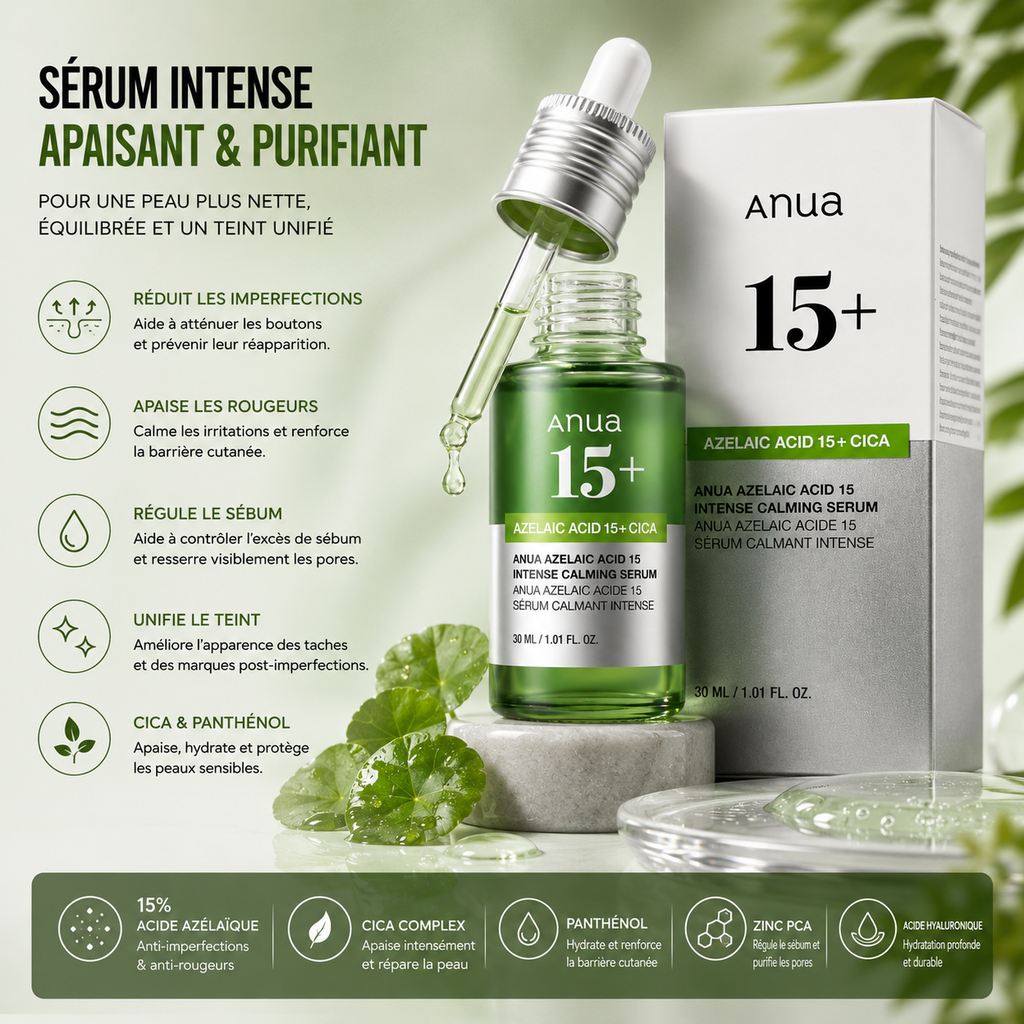 ANUA Azelaic Acid 15+ Cica Intense Calming Serum – Sérum Apaisant Anti-Imperfections