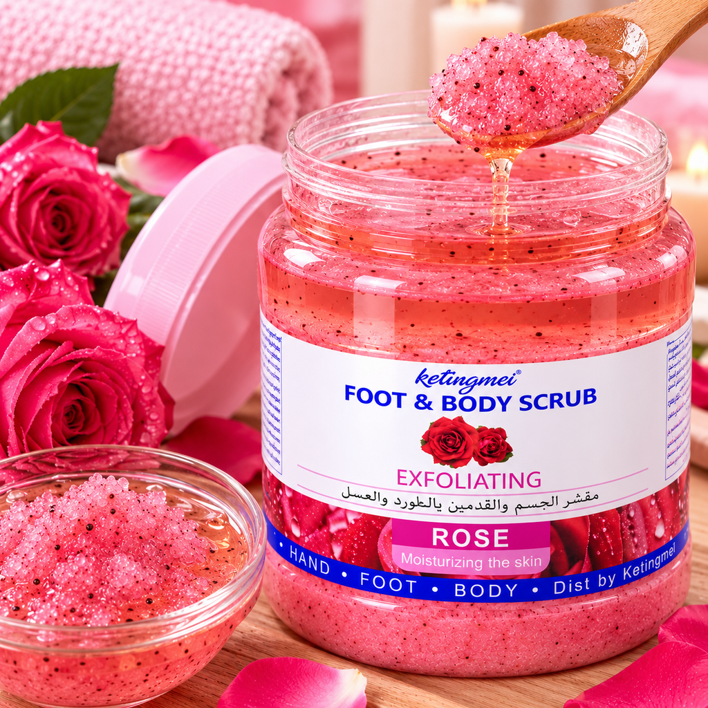 Ketingmei Foot & Body Scrub Rose – Gommage Exfoliant Corps, Pieds & Mains