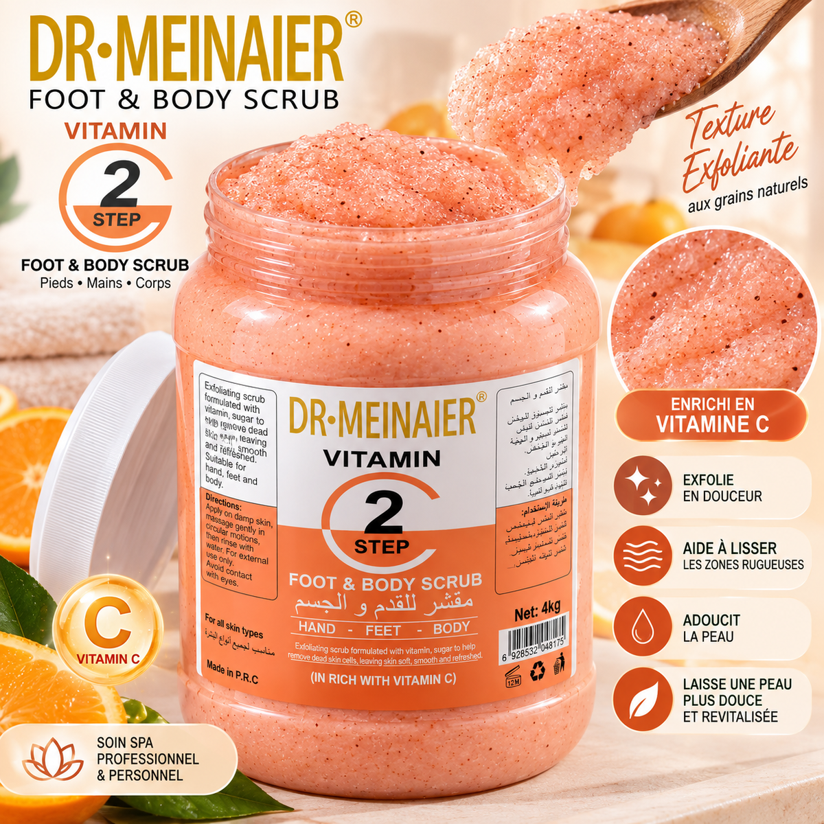 DR.MEINAIER Vitamin Step 2 Gommage Corps, Pieds & Mains à la Vitamine C – Format Professionnel