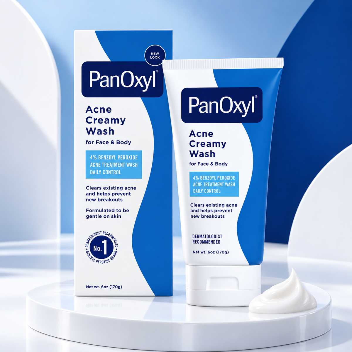 PanOxyl Acne Creamy Wash 4 % – Nettoyant Crémeux Anti-Imperfections Visage & Corps – 170 g