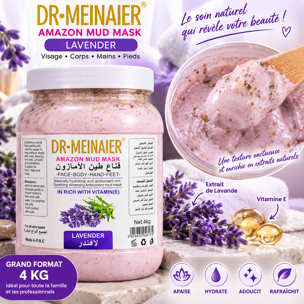 DR.MEINAIER Amazon Mud Mask Lavande & Vitamine E 4 kg – Masque Visage, Corps, Mains & Pieds