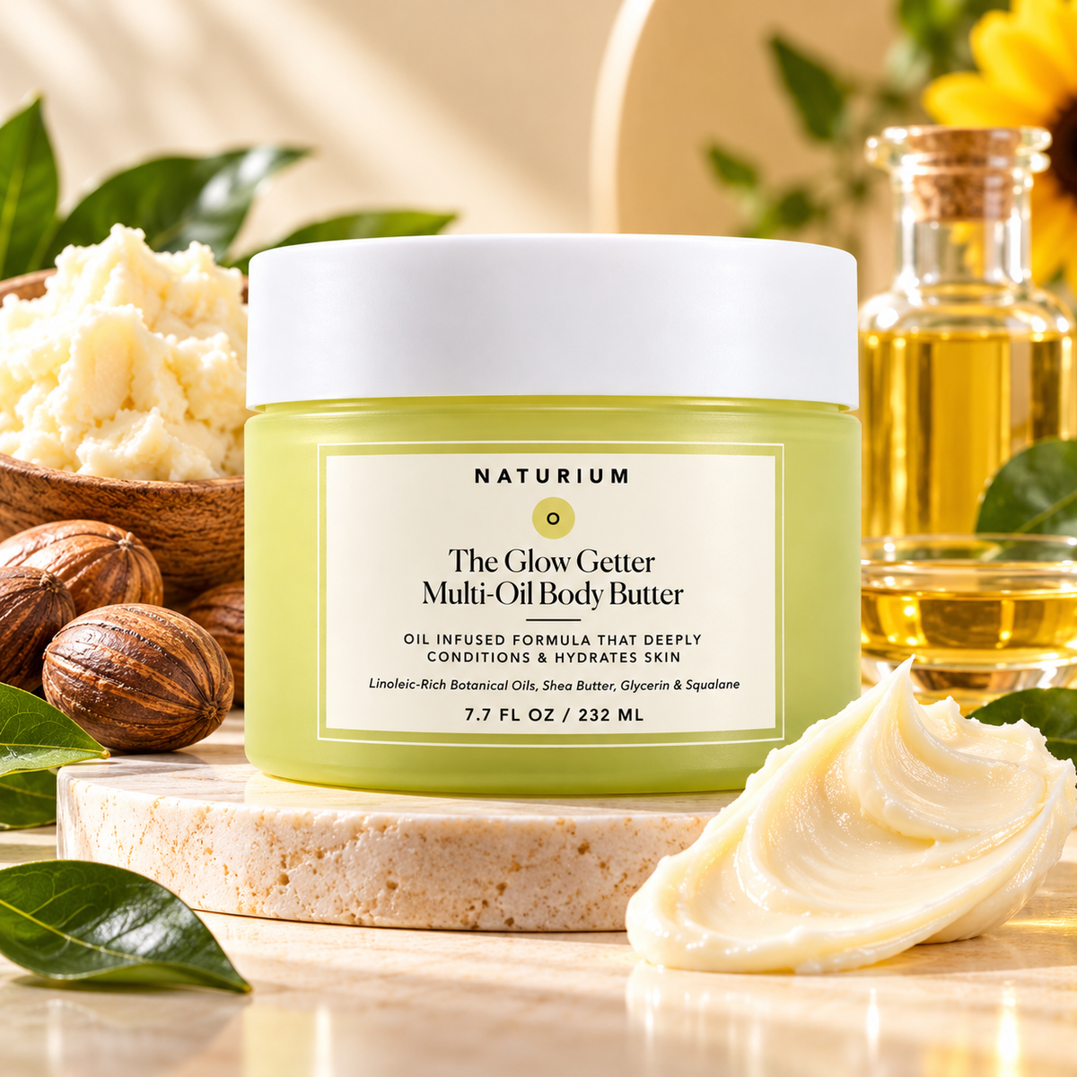 NATURIUM The Glow Getter Multi-Oil Body Butter – Beurre Corporel Nourrissant & Hydratant aux Huiles Végétales – 232 ml