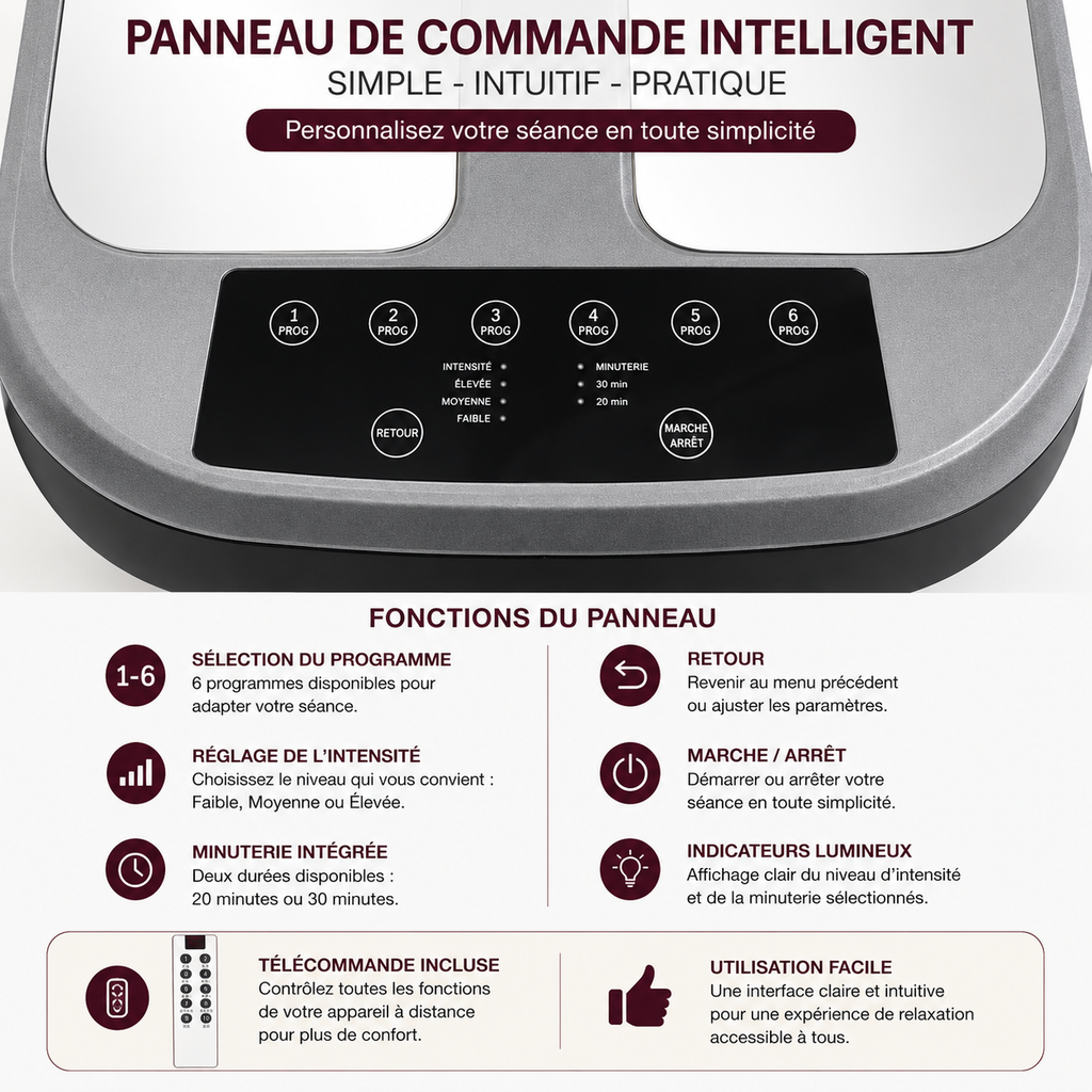 Plateforme de Relaxation des Pieds P90 avec Télécommande – Programmes et Intensité Réglables