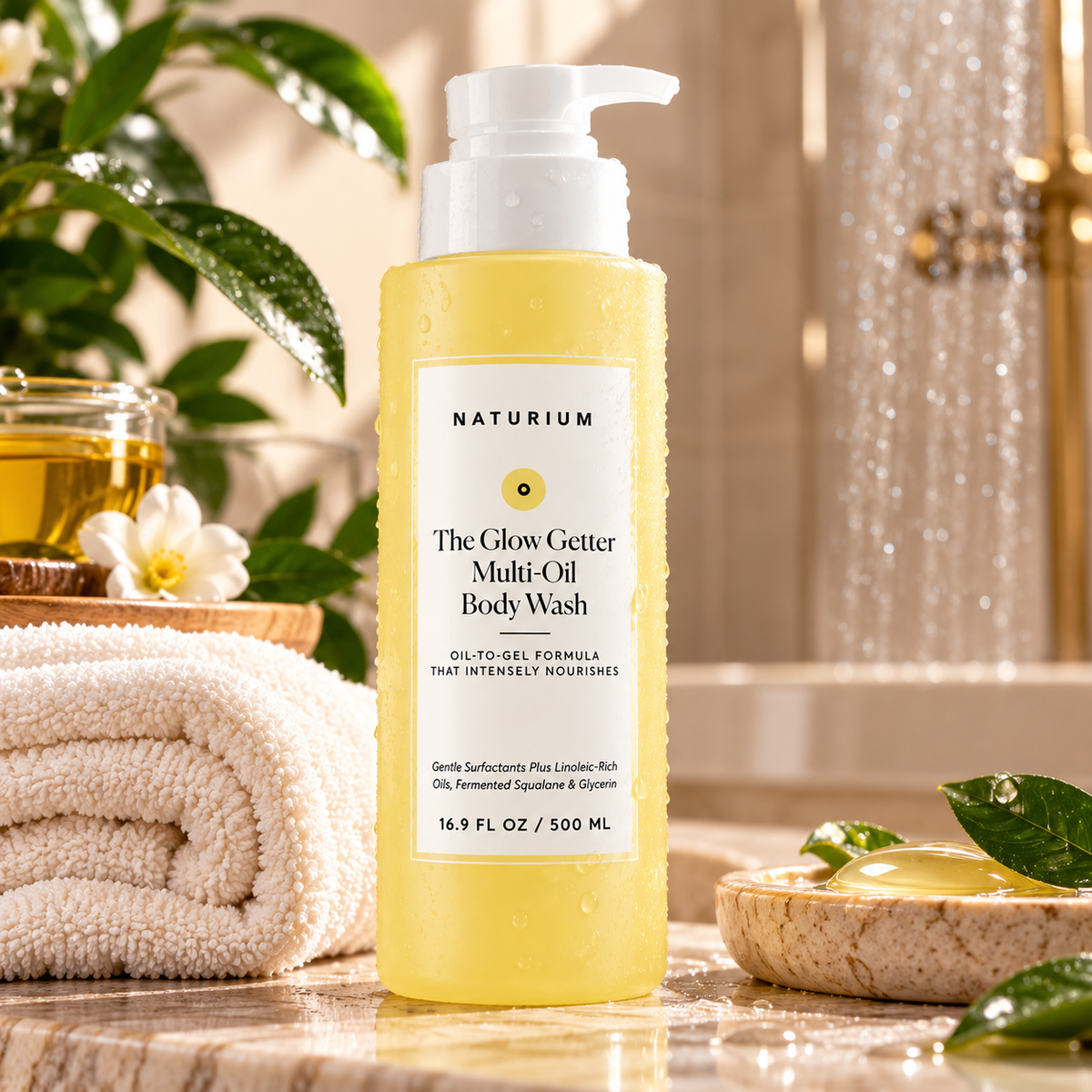NATURIUM The Glow Getter Multi-Oil Body Wash – Gel Douche Nourrissant aux Huiles & Squalane – 500 ml