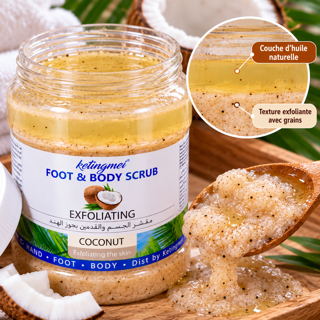 Ketingmei Foot & Body Scrub Coconut – Gommage Exfoliant Coco Corps, Pieds & Mains