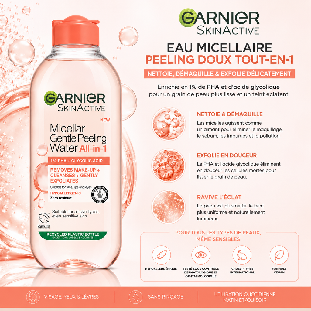 Garnier SkinActive Eau Micellaire Peeling Doux Tout-en-1 – 400 ml