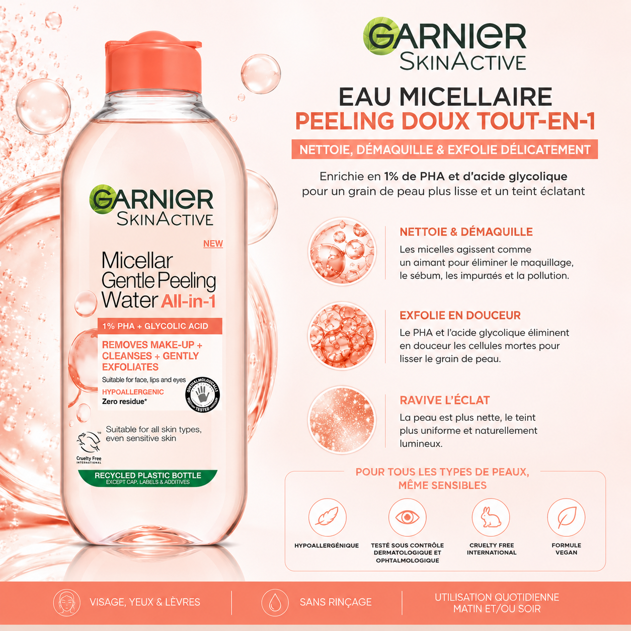 Garnier SkinActive Eau Micellaire Peeling Doux Tout-en-1 – 400 ml