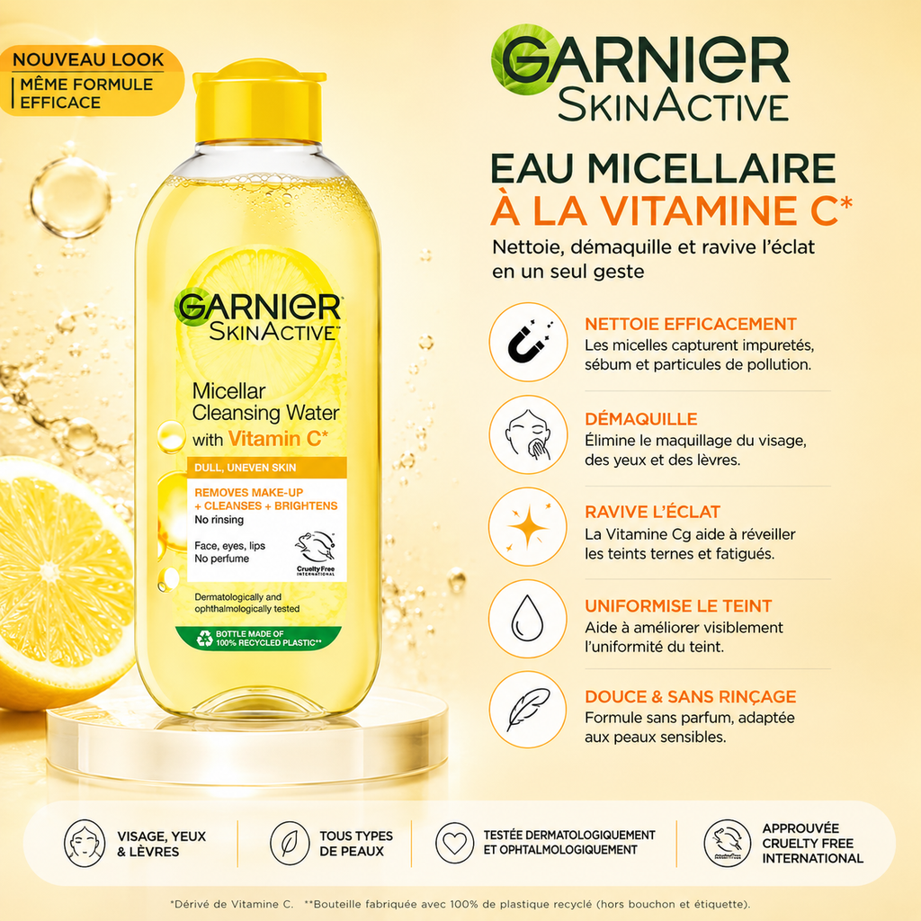 Garnier SkinActive Eau Micellaire Nettoyante à la Vitamine C – 400 ml