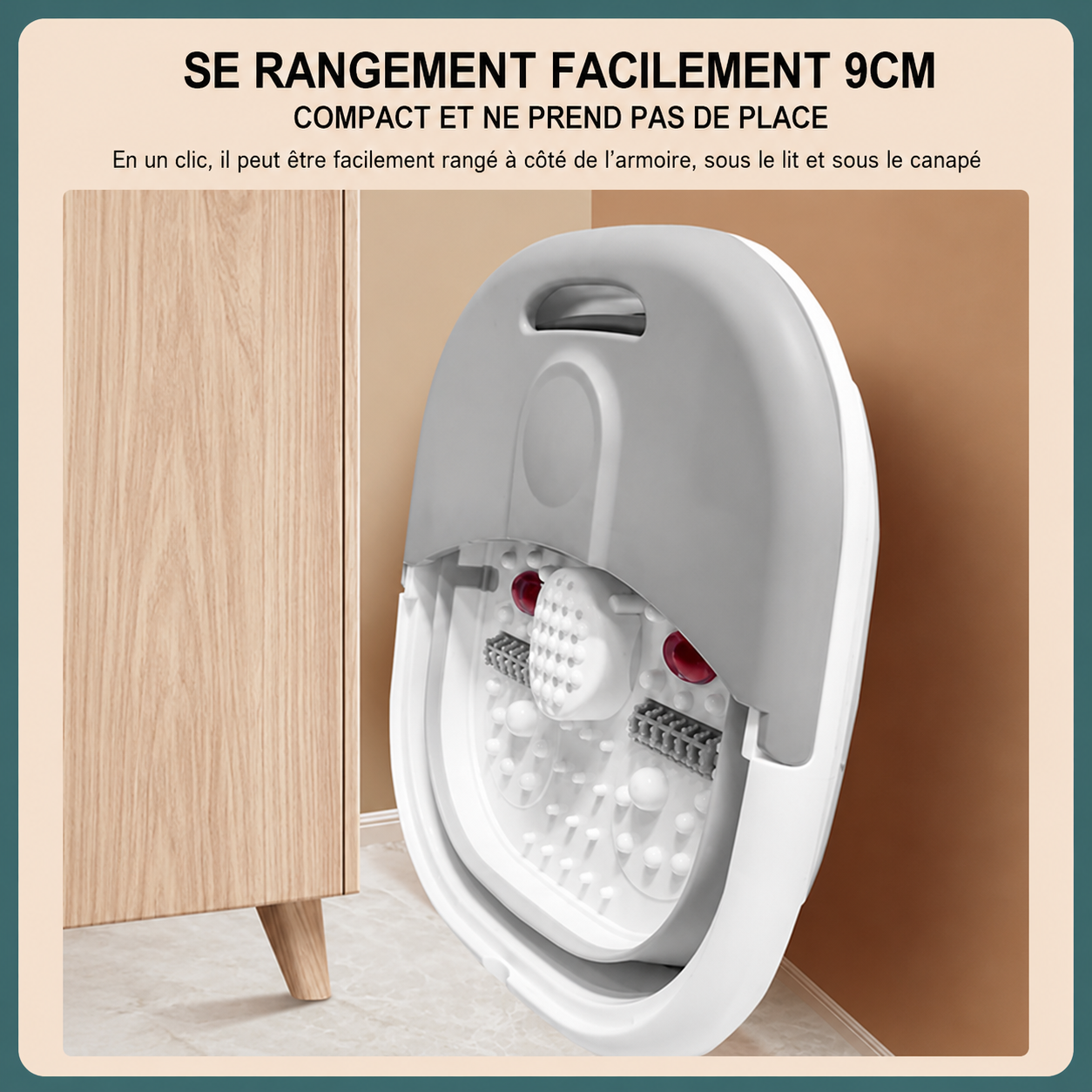 Bain de Pied Pliable Multifonction Chauffant – Massage & Relaxation SPA à Domicile (Rose / Gris)