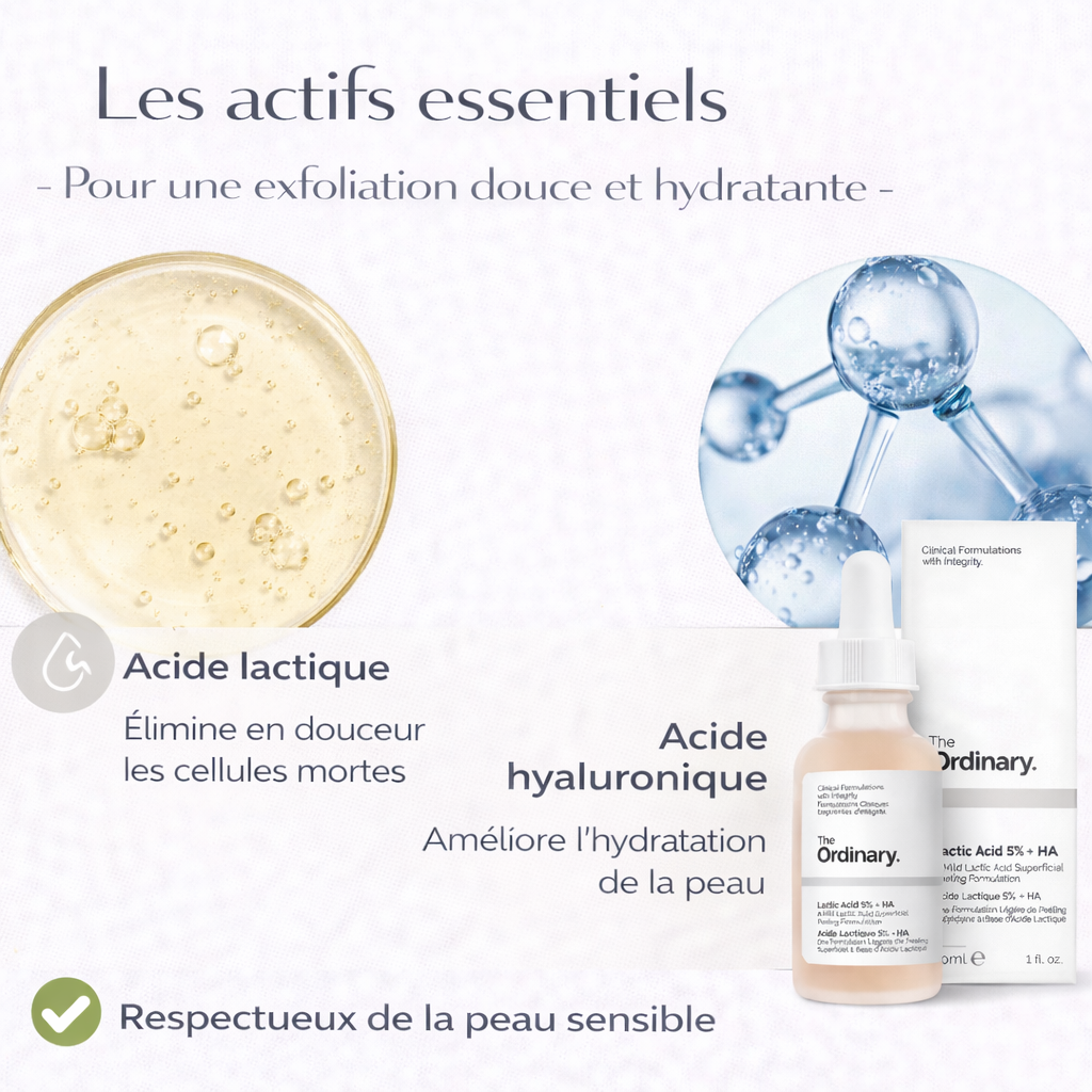Sérum Acide Lactique 5% + HA The Ordinary – Exfoliation Douce & Peau Plus Lisse
