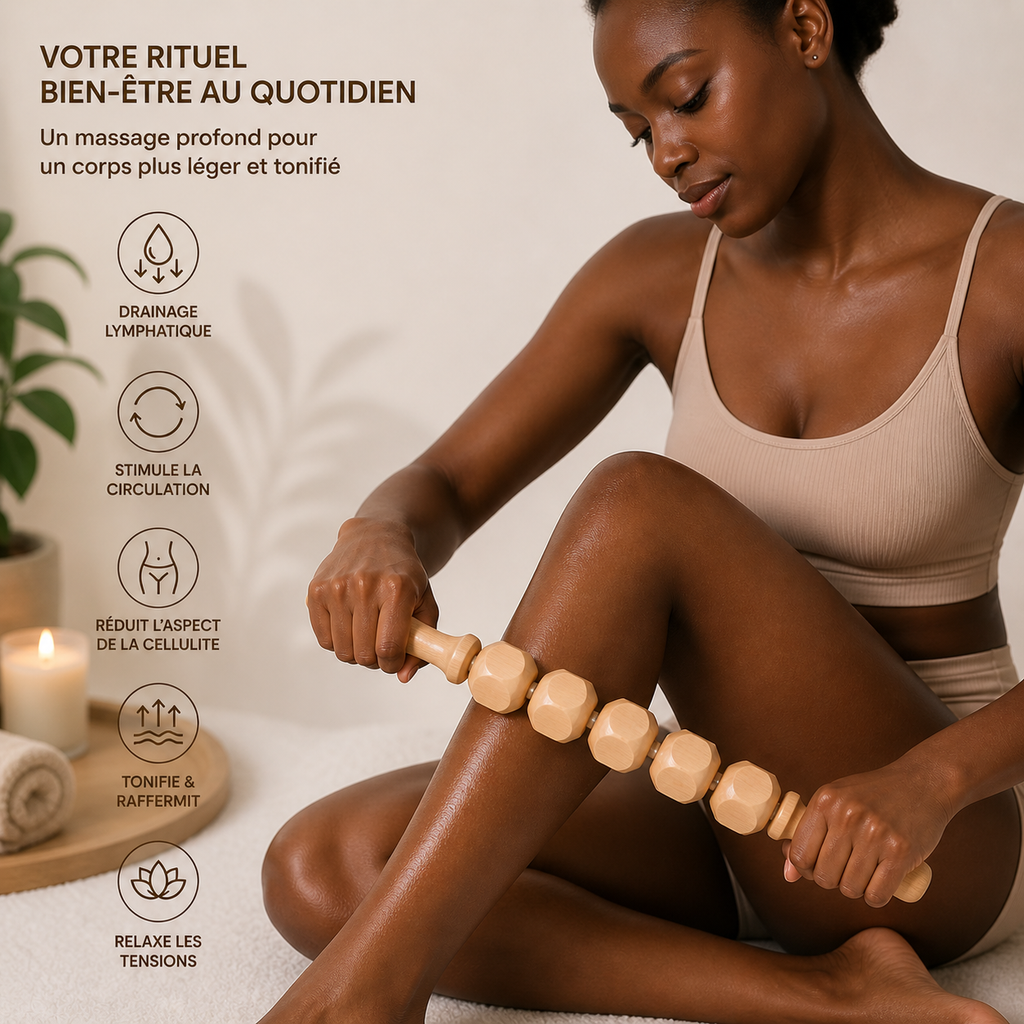 Rouleau de Massage Corps en Bois à Cubes – Drainage & Tonification Intense
