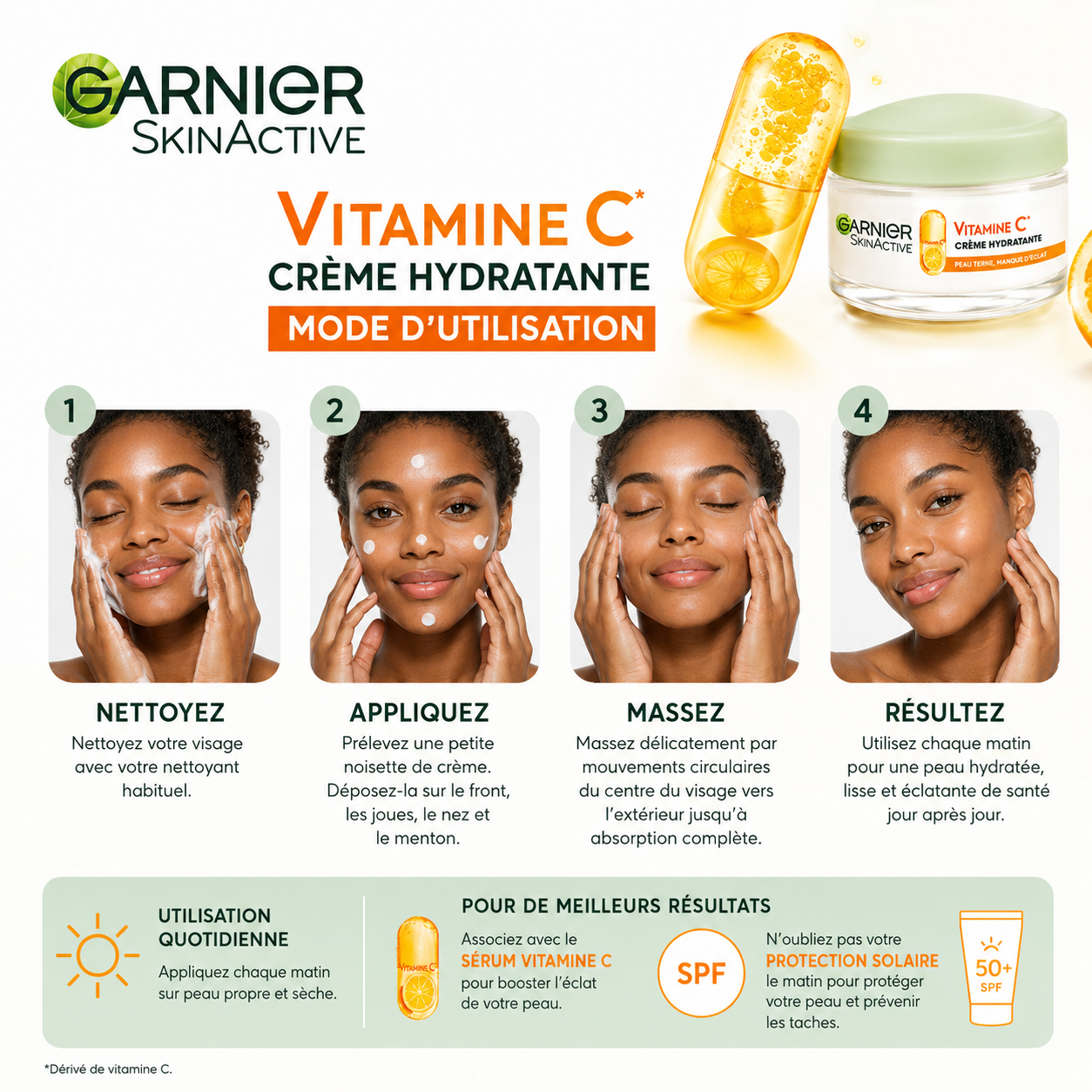 Garnier SkinActive Vitamine C – Crème Hydratante Certifiée Bio Éclat Quotidien