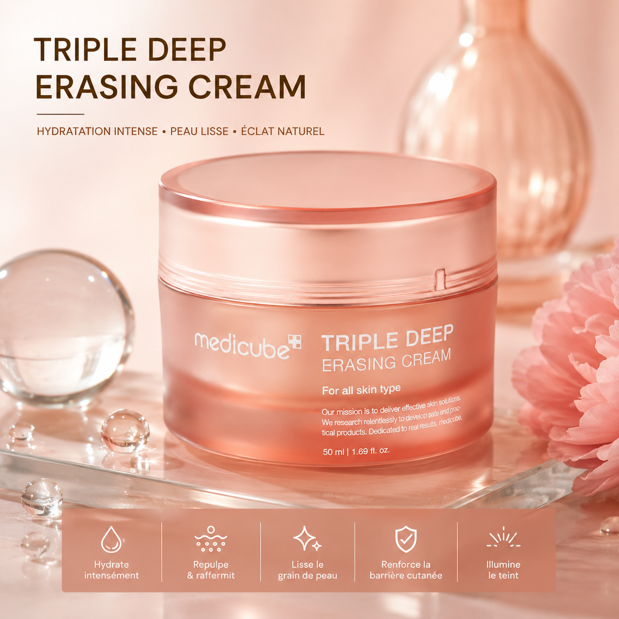 Medicube Triple Deep Erasing Cream – Crème Hydratante Repulpante Pour Une Peau Lisse Et Éclatante – 50 ml