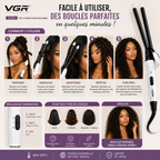 Fer à Friser & Boucler Professionnel VGR V-576 – Boucles Serrées Définies & Effet Wavy Longue Tenue