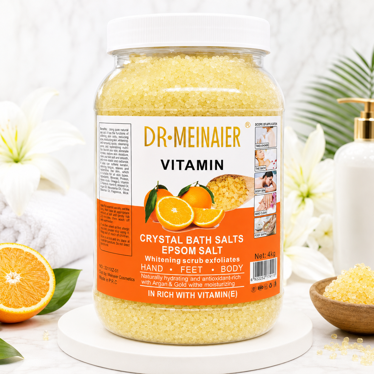 Sels De Bain Epsom Vitamine E 4KG – Bain Relaxant Corps, Mains & Pieds