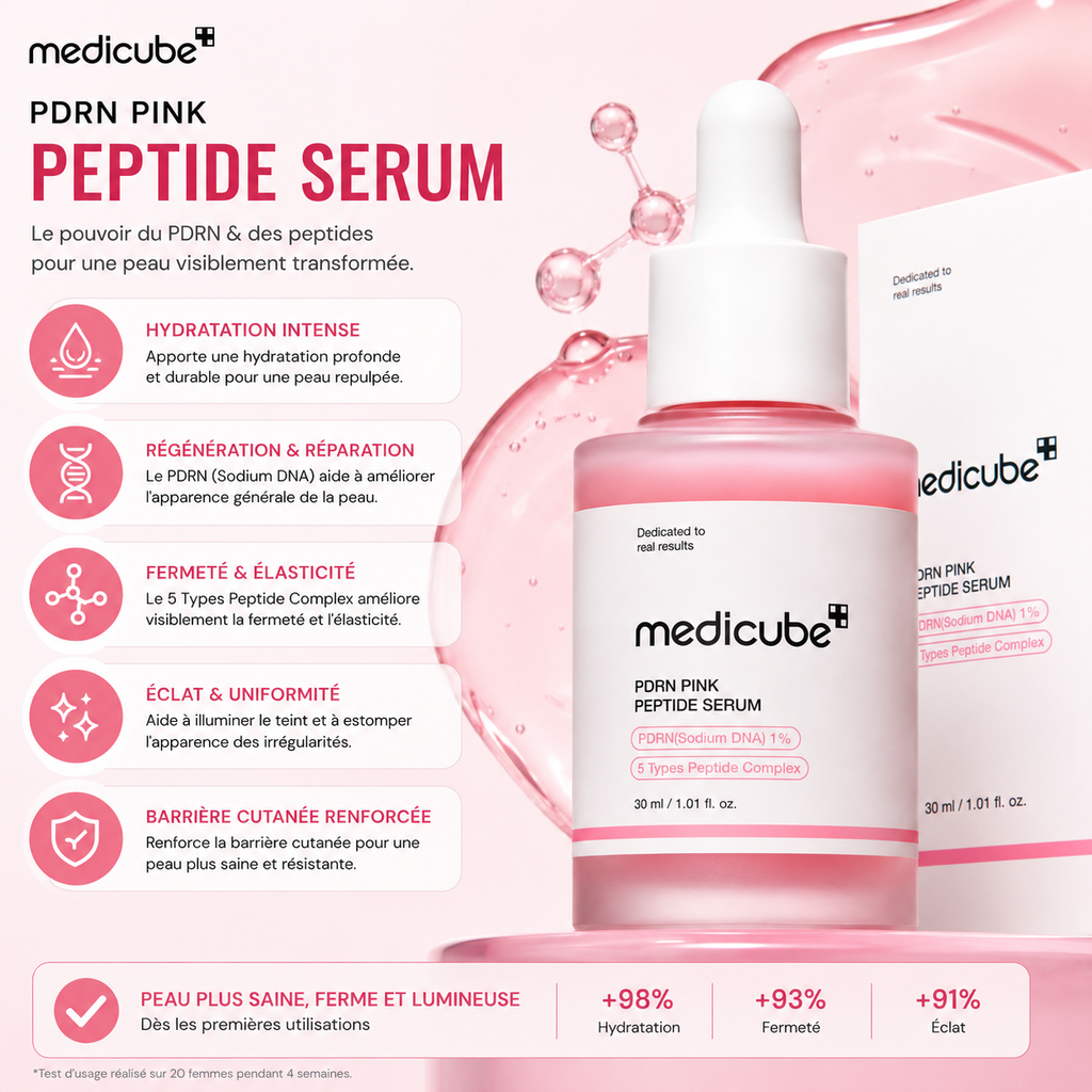 Medicube PDRN Pink Peptide Serum – Sérum Régénérant Aux Peptides Et PDRN Pour Une Peau Plus Ferme, Hydratée Et Lumineuse – 30 ml