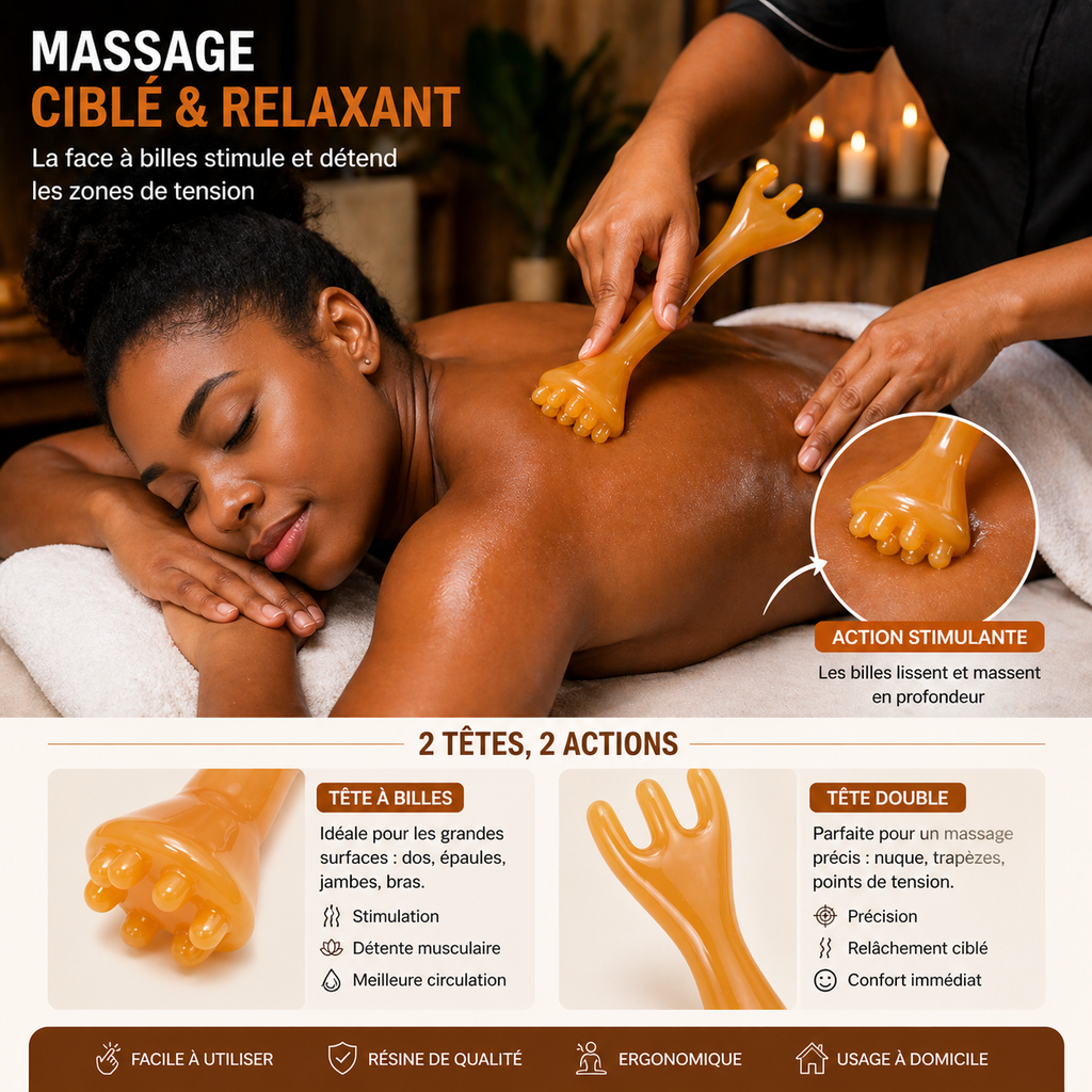 Masseur Manuel Double Tête en Résine – Bâton De Massage Réflexologie À Billes – Anti Stress, Détente Musculaire & Bien-Être Corps