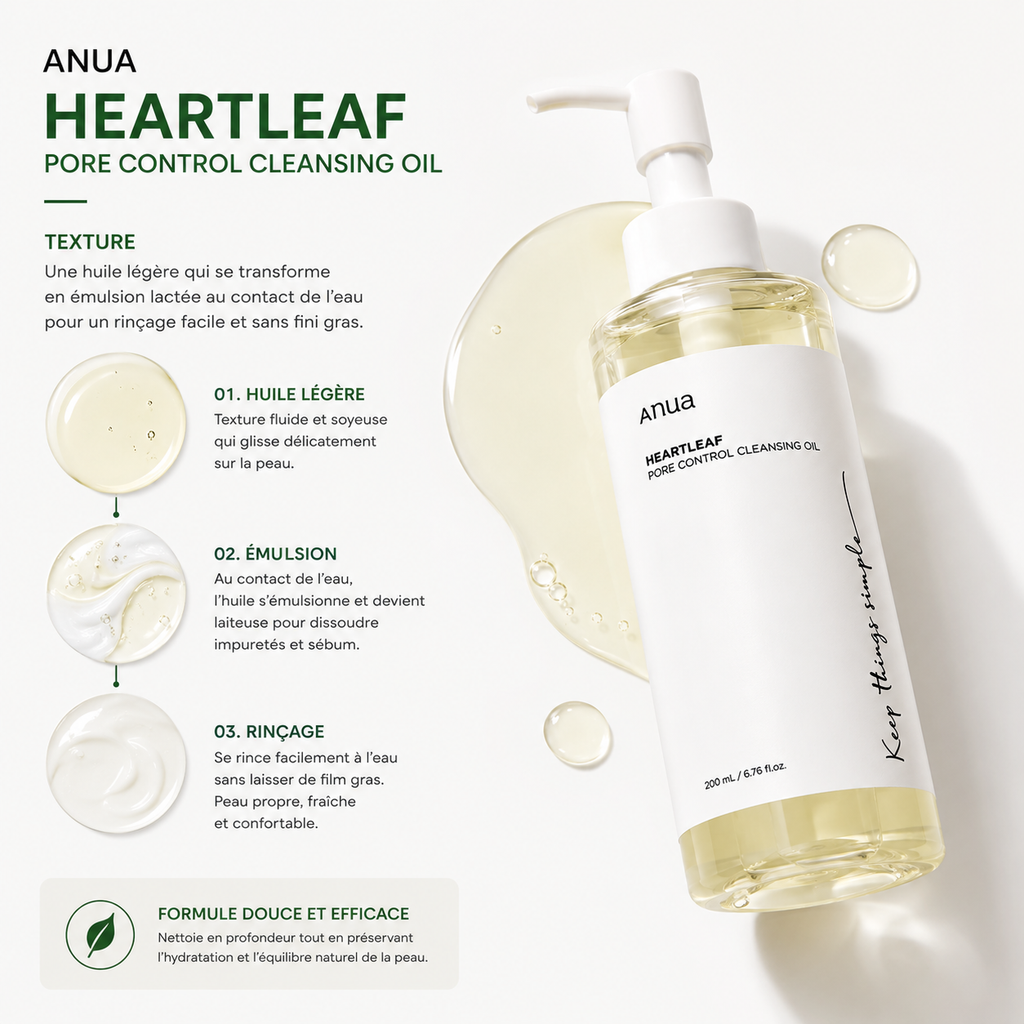 ANUA Heartleaf Pore Control Cleansing Oil – Huile Démaquillante Apaisante – 200ml