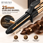 IPARAH P-210B – Fer à Boucler Professionnel 25 mm Ionique – Revêtement Céramique, Double Chauffe PTC, 65 W, Température Réglable 80–230 °C – Noir & Or