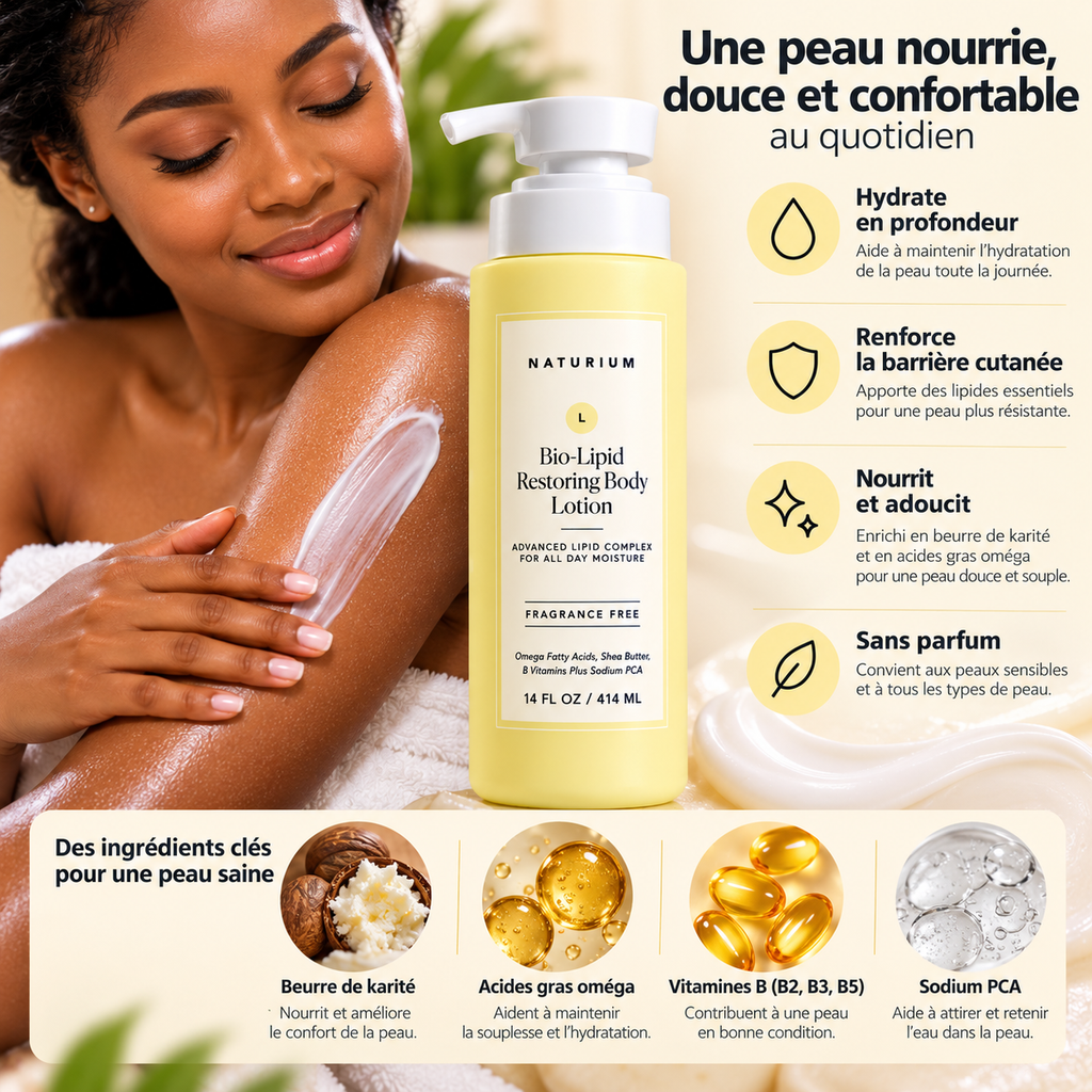 NATURIUM Bio-Lipid Restoring Body Lotion – Lait Corps Relipidant & Hydratant Sans Parfum – 414 ml