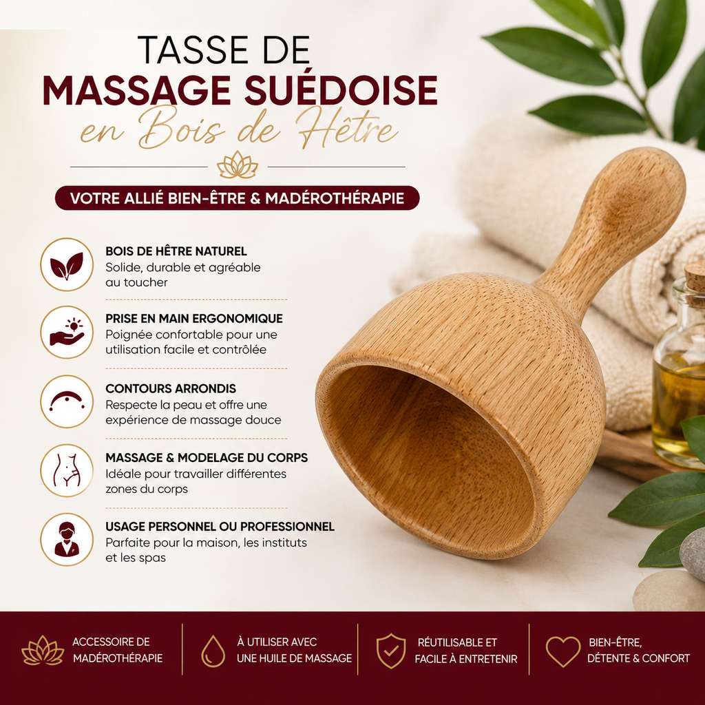Tasse de Massage Suédoise en Bois de Hêtre – Madérothérapie Corps
