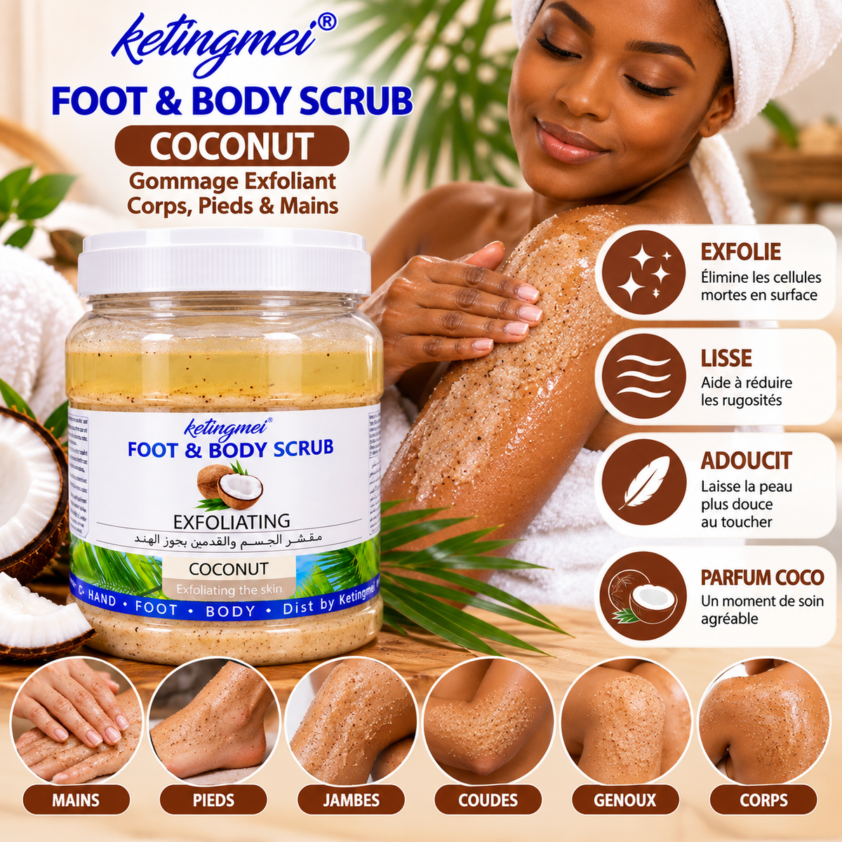 Ketingmei Foot & Body Scrub Coconut – Gommage Exfoliant Coco Corps, Pieds & Mains
