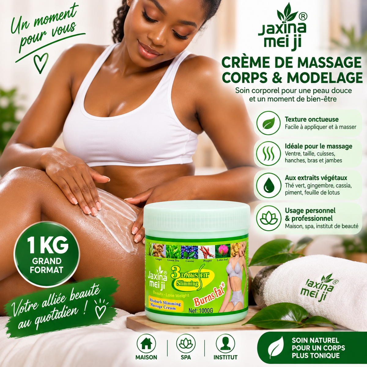 Jaxina Meiji Crème de Massage Corps & Modelage 1 kg – Grand Format Professionnel