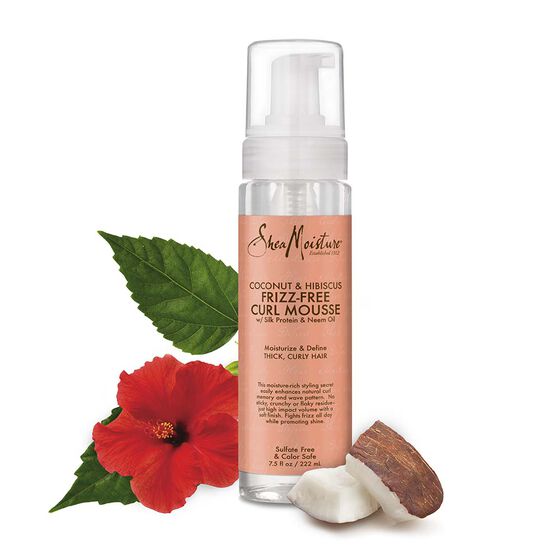 SheaMoisture Coconut & Hibiscus Frizz-Free Curl Mousse 220ml – Mousse Hydratante Anti-Frisottis Pour Cheveux Bouclés, Frisés & Crépus